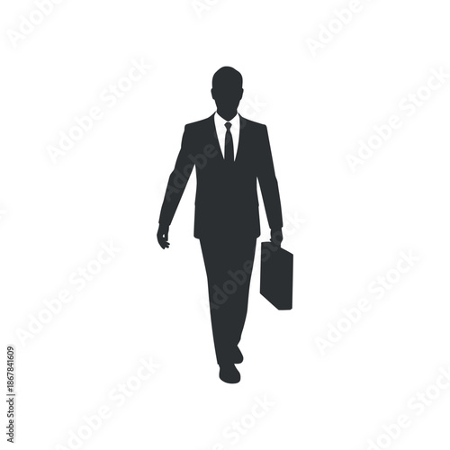 a silhouette of a businessman walking forward carrying a briefcase representing corporate life and professional success in a modern context