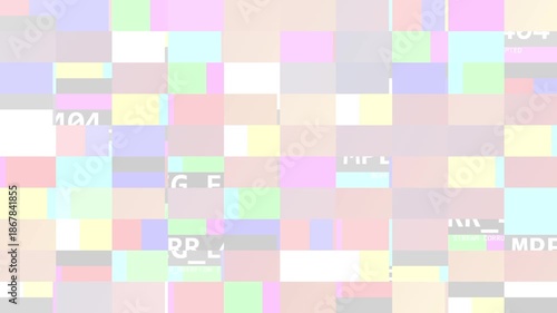 Digital Pixel Glitch Mosaic MPEG Error 404 Animation
digital pixel glitch mosaic with mpeg error and 404 message, corrupted video data distortion loop