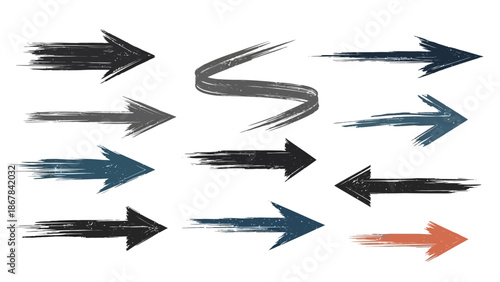 Collection of Grunge Arrow Elements Hand-drawn directional symbols for design and navigation