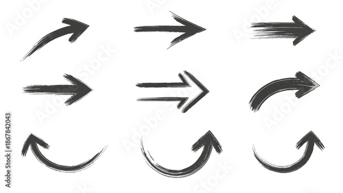 Set of hand drawn arrows in various shapes and directions for design and communication