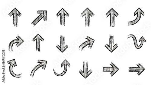 Collection of Hand-Drawn Arrows Diverse Directions and Styles for Design and Navigation Elements