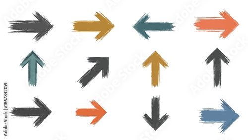 Collection of Hand-Drawn Arrows in Various Directions and Colors for Design and Navigation Elements