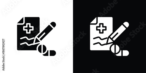 Prescription Icon Set Black And White