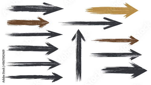 Hand-drawn arrow set with different directions and styles on a white background, useful for design