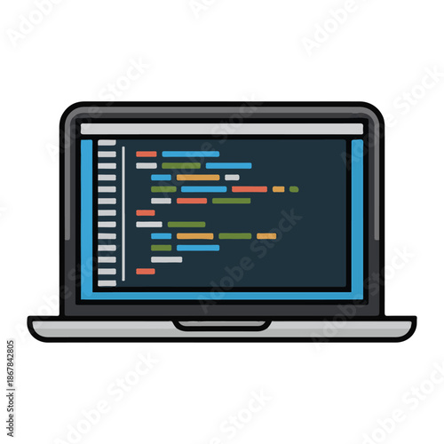 Laptop displaying colorful code, representing programming and software development