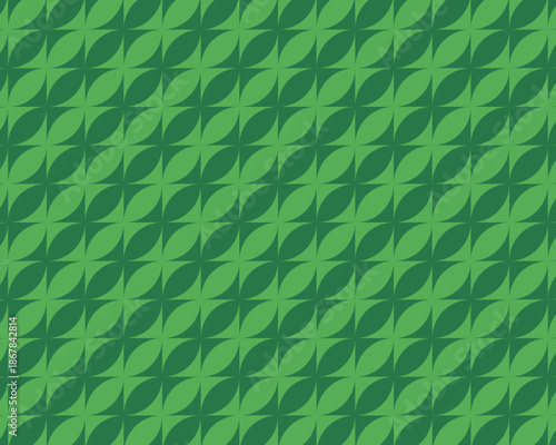 爽やかな緑色の背景に伝統的な七宝文様をアレンジした和風シームレス背景素材。円満を意味する幾何学模様。エコ関連のデザイン、春のイベント、パッケージや和のデザインに最適なベクター素材。
