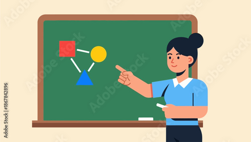 Dedicated educator explaining a data relationship concept on a chalkboard, demonstrating a clear visual learning method for effective understanding and educational development