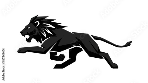 Black Lion Silhouette Running with Flowing Mane.