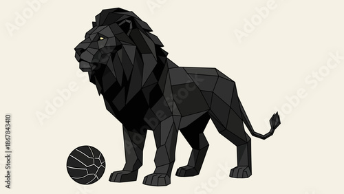 Black Lion Standing with Basketball.