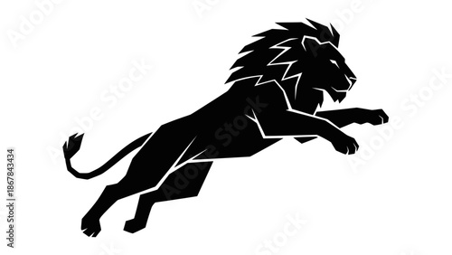 Black Silhouette of a Jumping Lion.