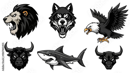 Collection of Various Animal Heads and Silhouettes.
