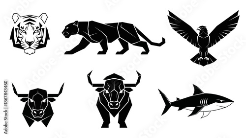 Collection of Various Animal Silhouettes and Icons.