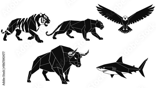 Geometric Animals Tiger Panther Bull Eagle Shark.