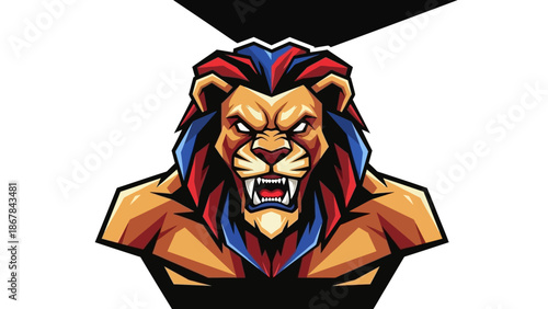 Illustration of a fierce cartoon lion mascot.