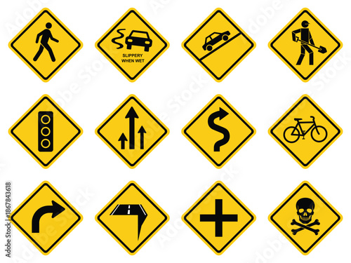 Traffic Road Signs Collection Warning Safety Alert Icons