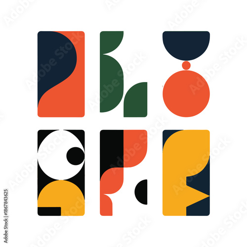 Abstract Geometric Shapes in a Grid with Bold Colors