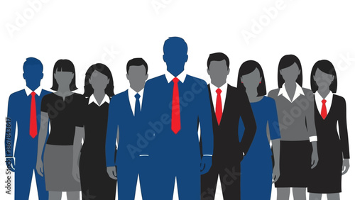 A diverse team of professional business people stands united, representing leadership, collaboration, and corporate success within a modern enterprise.