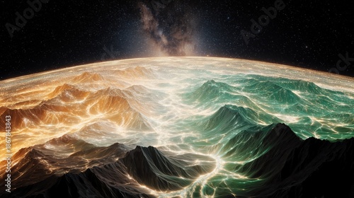 Glowing Fantasy Landscape with Stars