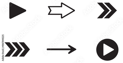 Modern icon set featuring various arrow and play button symbols for user interface and navigation
