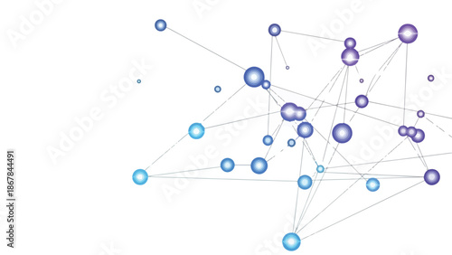 Abstract technology network connection graphic with blue and purple nodes on white background