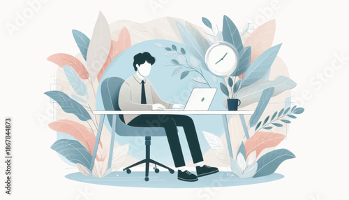 Man Working on Laptop at Desk 1.