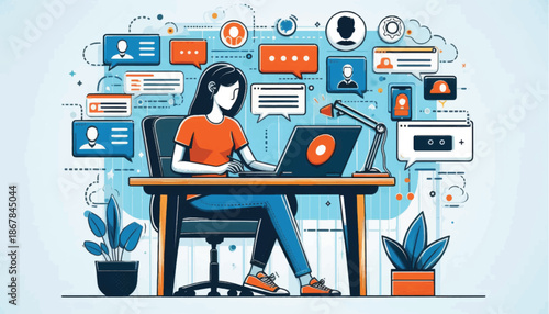 Woman Working on Laptop at Desk 1.