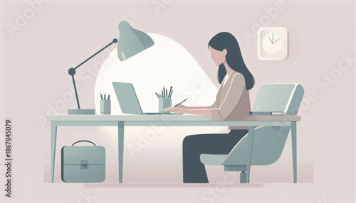 Woman Working on Laptop at Desk 5.