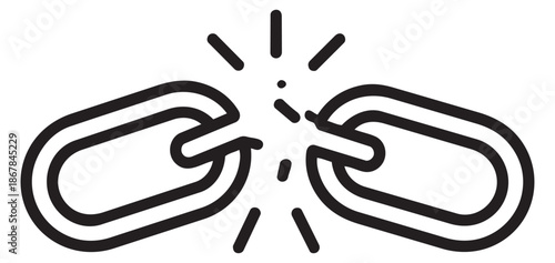 Line art illustration of a broken chain depicting disconnection for concepts of vulnerability