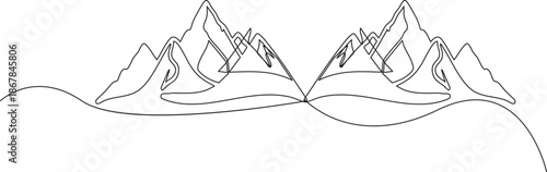 Abstract single stroke line modern illustration symmetrical twin mountain peaks