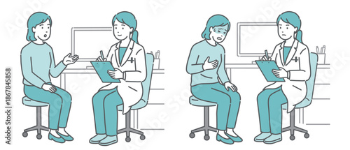 問診・診察の様子セット（女性患者と女性医師）