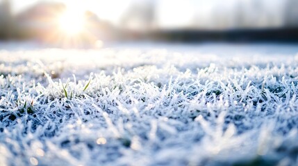 Winter background�displaying�morning frost�on�frozen grass.