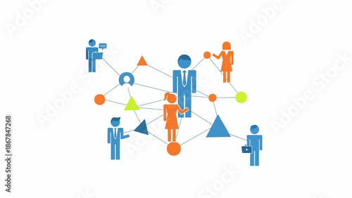 A vibrant illustration depicting a diverse group of interconnected individuals forming a complex social and business network, symbolizing collaboration and communication.