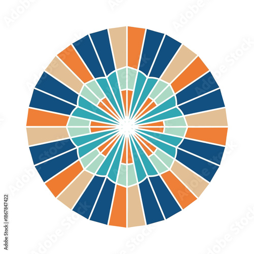 Colorful Radial Pattern in Modern Geometric Design with Vibrant Blue Orange and Beige Colors on White Background for Graphic Design isolated on a transparent background