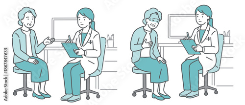 問診・診察の様子セット（高齢女性と女性医師）