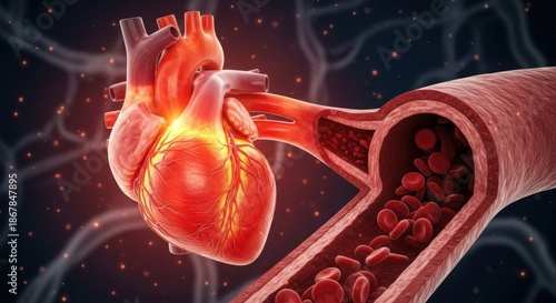 Illustration of a heart pumping blood through arteries