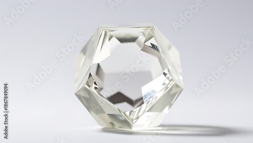 condoning. A naturally formed icosahedral crystal mineral, refracting geometric light in soft natural lighting against a clean background. STEM education sheets.