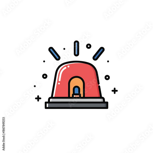 Glossy red emergency siren dome on gray base with small blue inner bulb and radiating accent marks!!