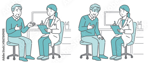 問診・診察の様子セット（高齢男性と女性医師）