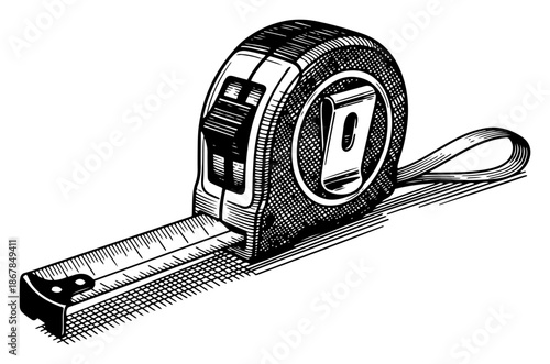 Retractable tape measure tool for construction and carpentry sketch