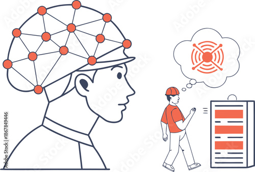 Brain-Computer Interface: Illustration of a person interacting with a brain-computer interface technology.