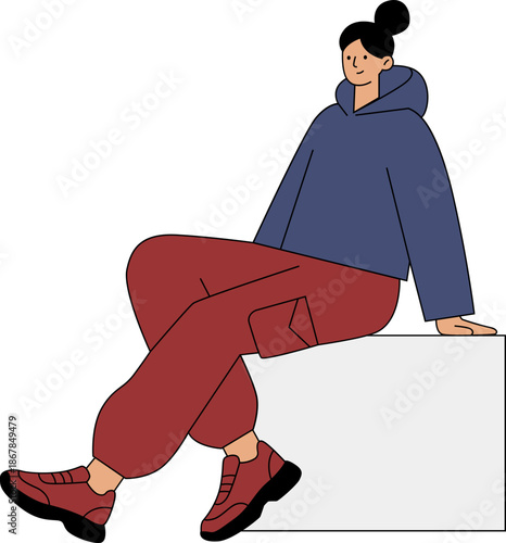 Relaxed Youth Sitting Comfortably Modern Flat Illustration