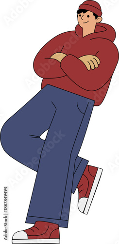 Smiling Casual Young Man Leaning Arms Crossed Illustration