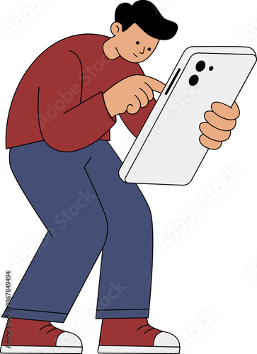 Casual User Engaged with Digital Device Illustration