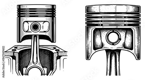 Engine piston and cylinder mechanism for automotive motor sketch