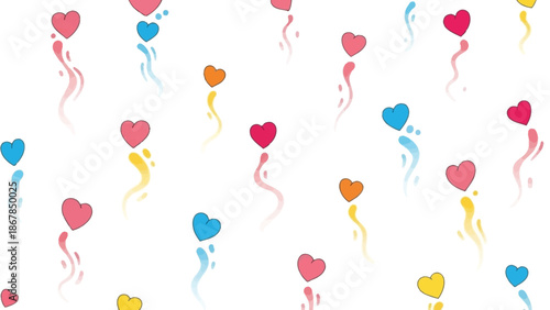Colorful heart-shaped balloon pattern, playful design for celebrations, bright festive background