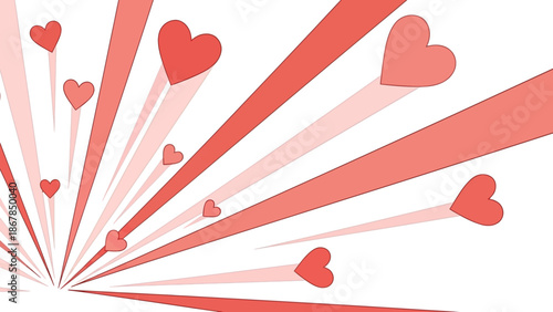 Abstract Heart Burst Design Red Hearts Radiating Light, Romantic Valentine's Day Theme