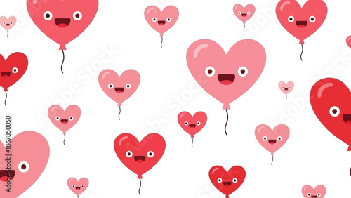 Adorable Pink and Red Heart Balloons Floating on a White Background for Valentine's Day Celebrations