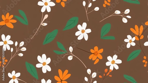 Seamless floral pattern design featuring a vintage nature illustration with autumn leaves, spring blossom flowers, and summer butterflies for a decorative textile wallpaper or vector art background