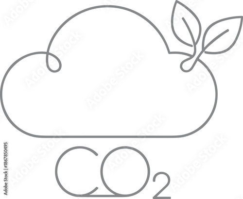 Continuous line art eco cloud icon with green leaves and carbon dioxide text for environmental sustainability and ecology