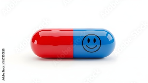 Happy Pill Concept for Depression and Anxiety – Psychiatric Medication Capsule with Smiling Face with Copy Space